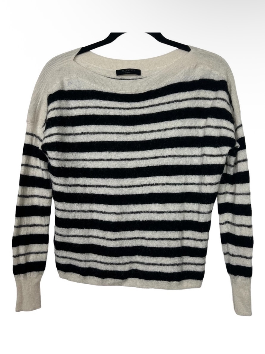 All Saints Black Ivory Wool Alpaca Blend Stripe Misty Sweater Xs